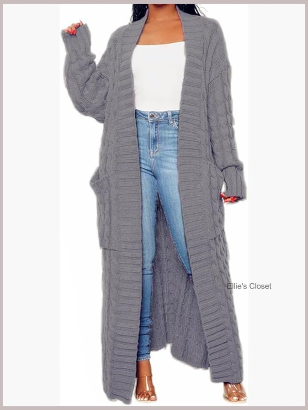 Cable Knit Chunk Cardigan with Pockets Long Open Front Maxi Sweater